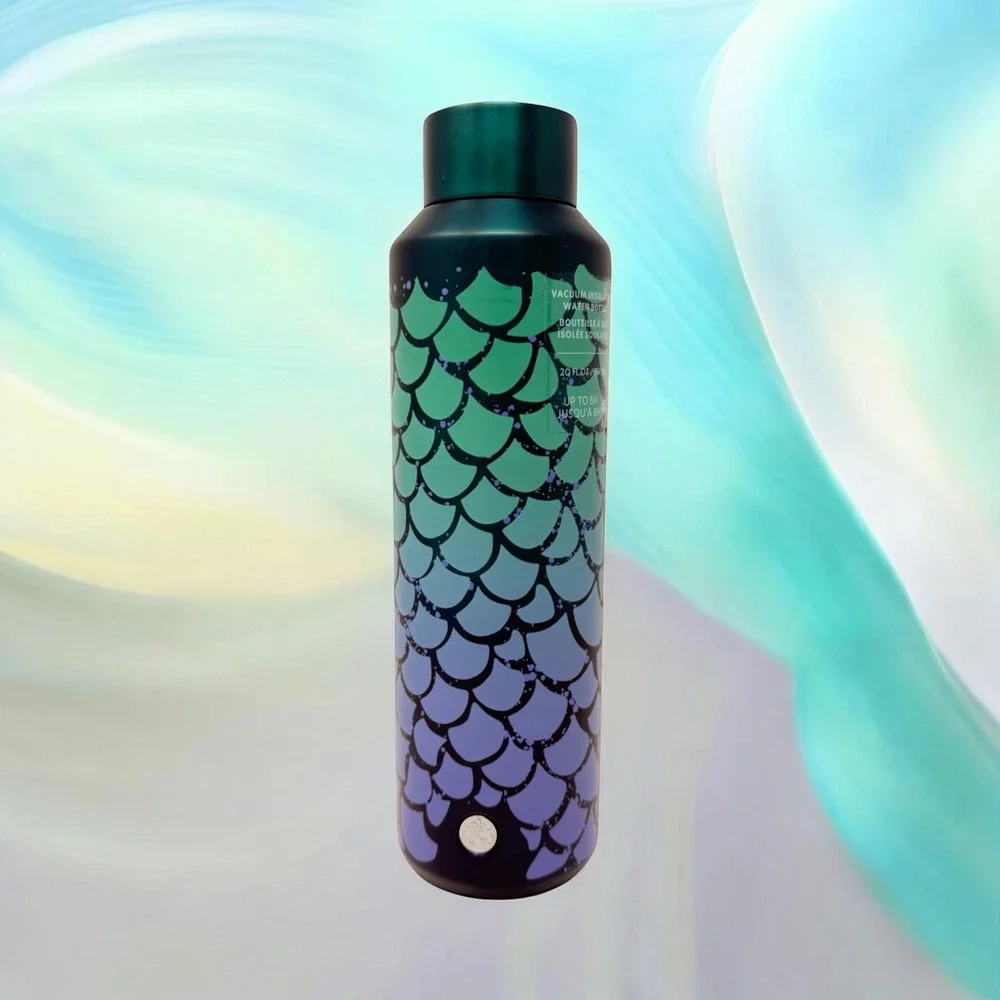 NWT Starbucks 2025 Mermaid Scales 20oz Stainless Steel Water Bottle  Purple Teal